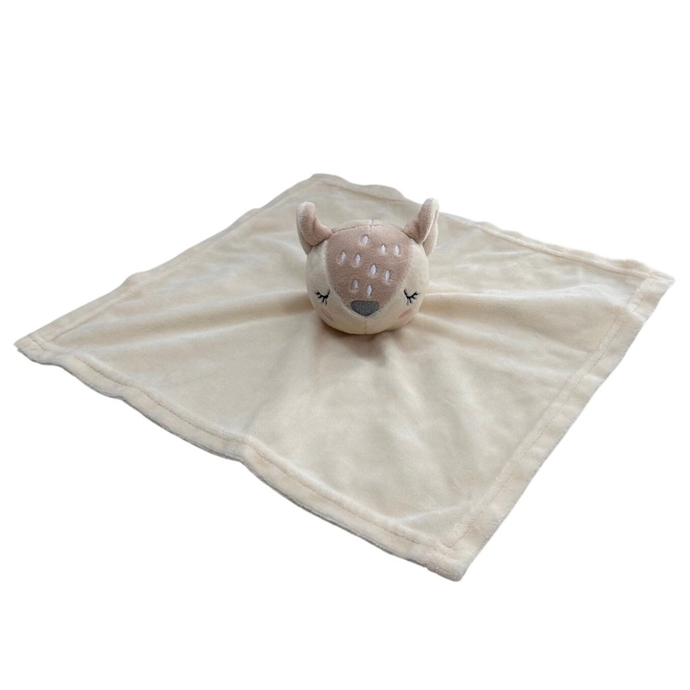Baby Essentials Deer Lovey Security Blanket Plush Stuffed Animal Tan Cream 14in